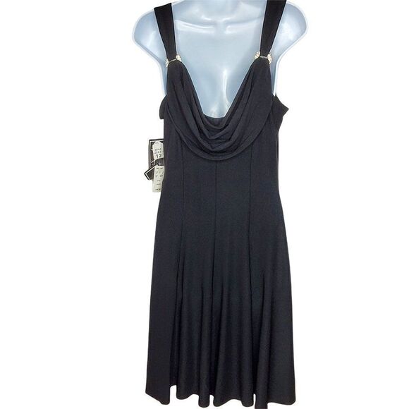 NEW Alex Evenings Black Sheath Dress Sz 12 Sleeveless Scoop Gold Rhinestones - Picture 2 of 5